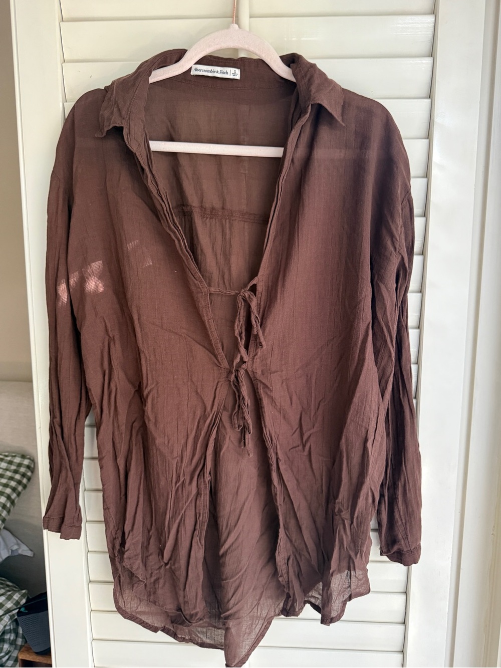 Abercrombie & Fitch Brown Tie-Front Gauze Tunic